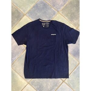Patagonia Short Sleeve T-Shirt Graphic Mountain Big Logo Navy XL